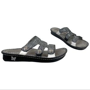 Alegria Venice Wedge Sandals Metallic Silver Leather Straps Sz 11